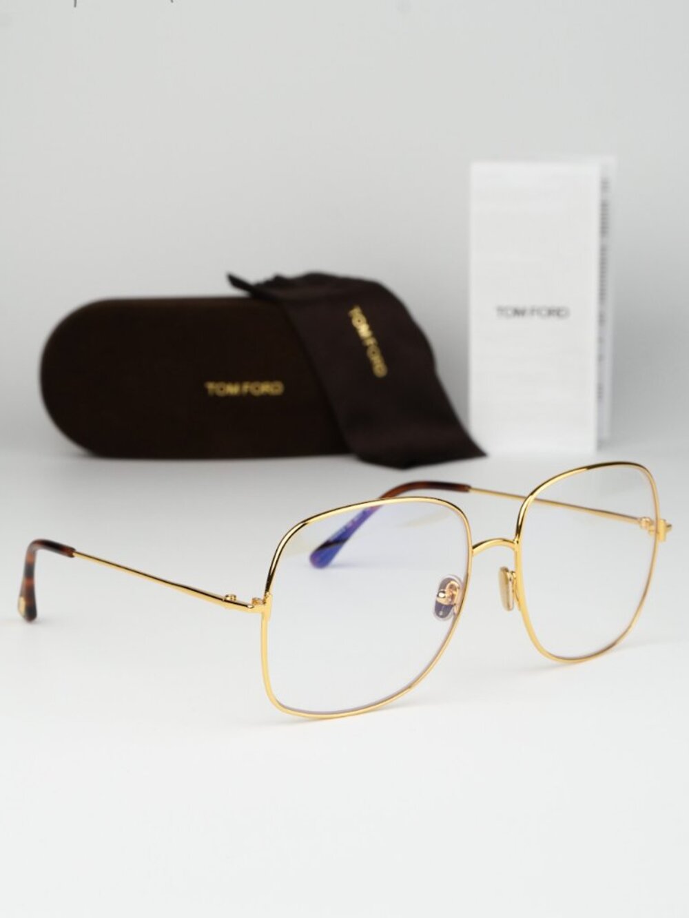 Tom Ford Women Eyeglasses Gold Blue Block Square FT6048-B 030 NEW AUTHENTIC